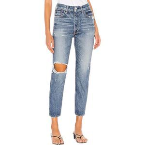Moussy High Rise Distressed Boyfriend Jeans Blue 24